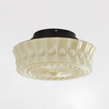 Bedroom Beige Drum White Glass Flush Mount Ceiling Lamp Image - 2