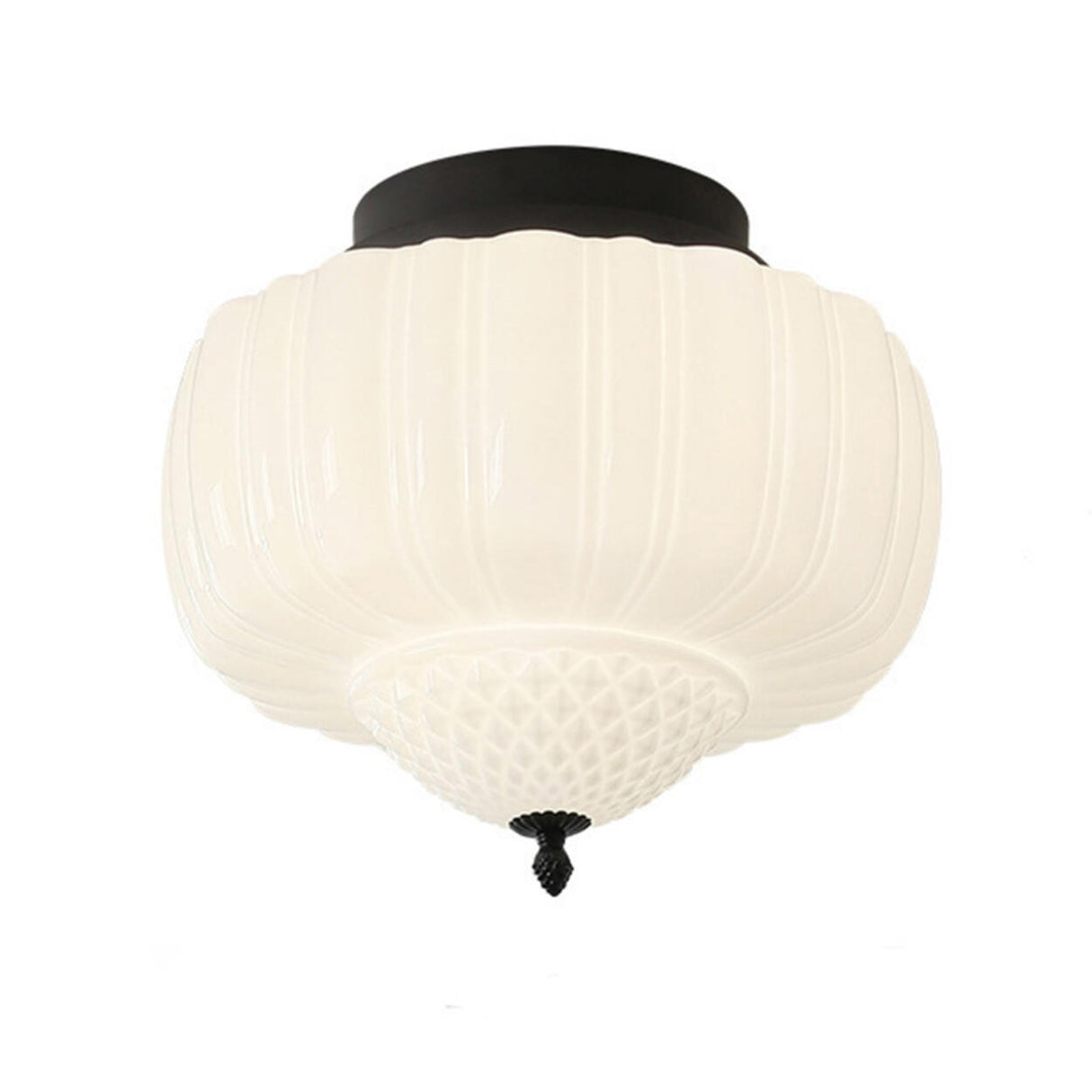 Bedroom Beige Drum White Glass Flush Mount Ceiling Lamp Image - 8