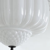 Bedroom Beige Drum White Glass Flush Mount Ceiling Lamp Image - 9