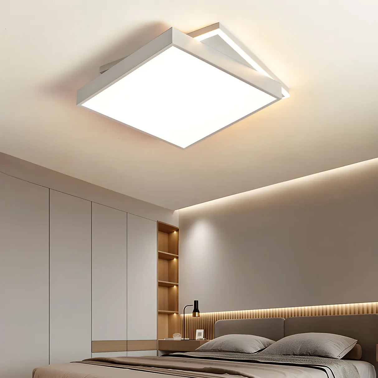 Bedroom Beige Square LED Flush Mount Ceiling Light Image - 1