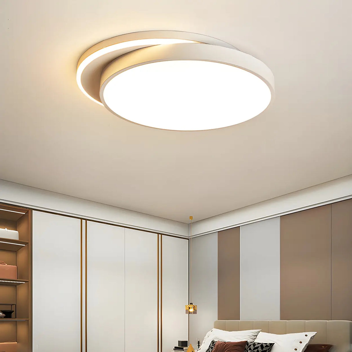 Bedroom Beige Square LED Flush Mount Ceiling Light Image - 13