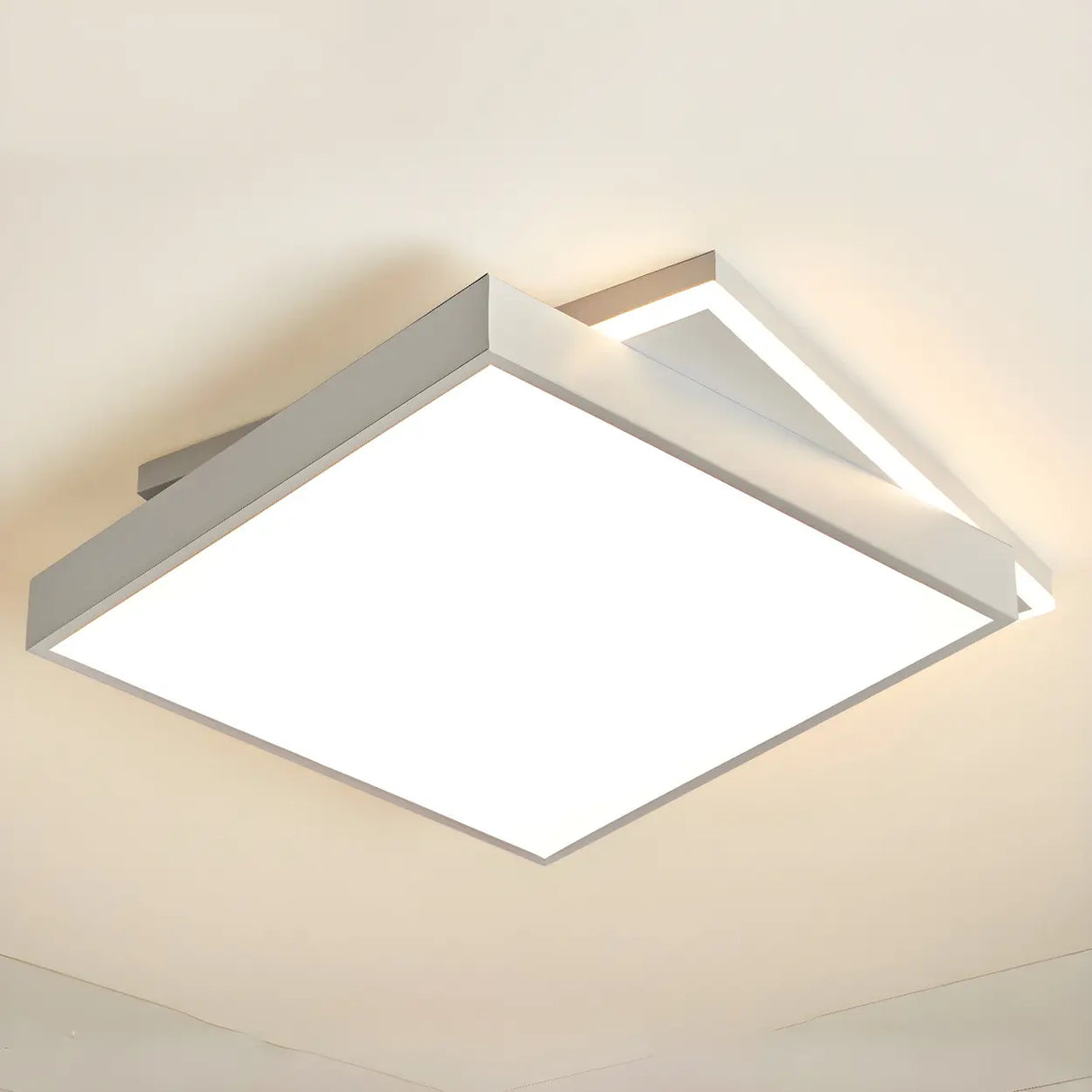 Bedroom Beige Square LED Flush Mount Ceiling Light Image - 15