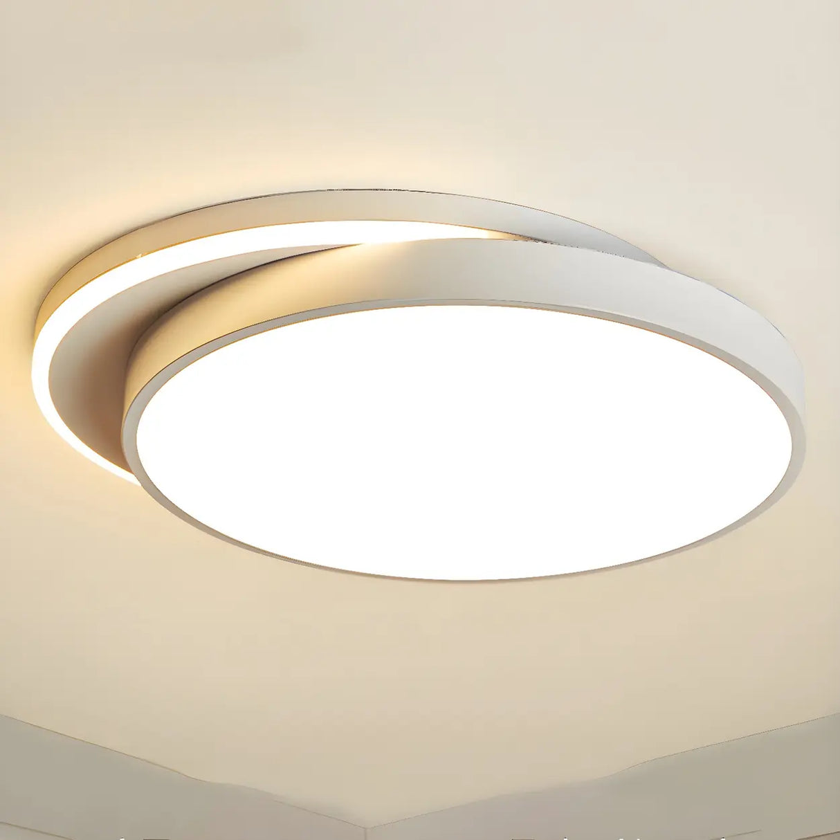 Bedroom Beige Square LED Flush Mount Ceiling Light Image - 17