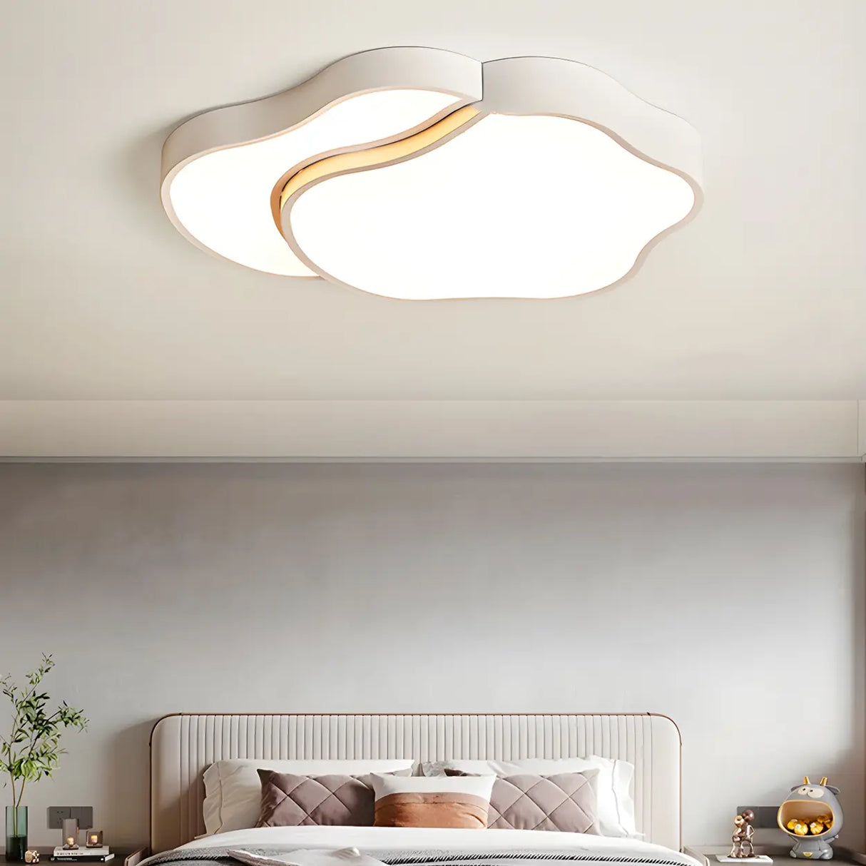 Bedroom Beige Square LED Flush Mount Ceiling Light Image - 4