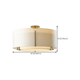 Bedroom Beige Two Cylinder Fabric Semi-Flush Mount Lamp #size