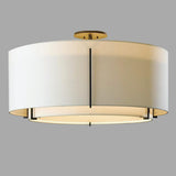 Bedroom Beige Two Cylinder Fabric Semi-Flush Mount Lamp Image - 4