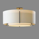 Bedroom Beige Two Cylinder Fabric Semi-Flush Mount Lamp Image - 6