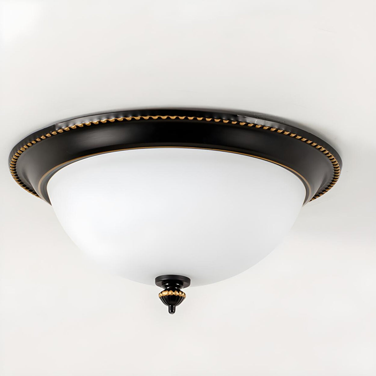 Bedroom Black Bowl-Shaped Glass Flush Mount Light Image - 11