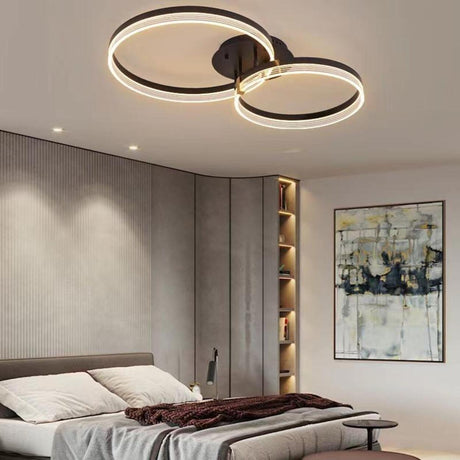 Bedroom Black Circle Dimmable LED Semi-Flush Mount Lamp Image - 2