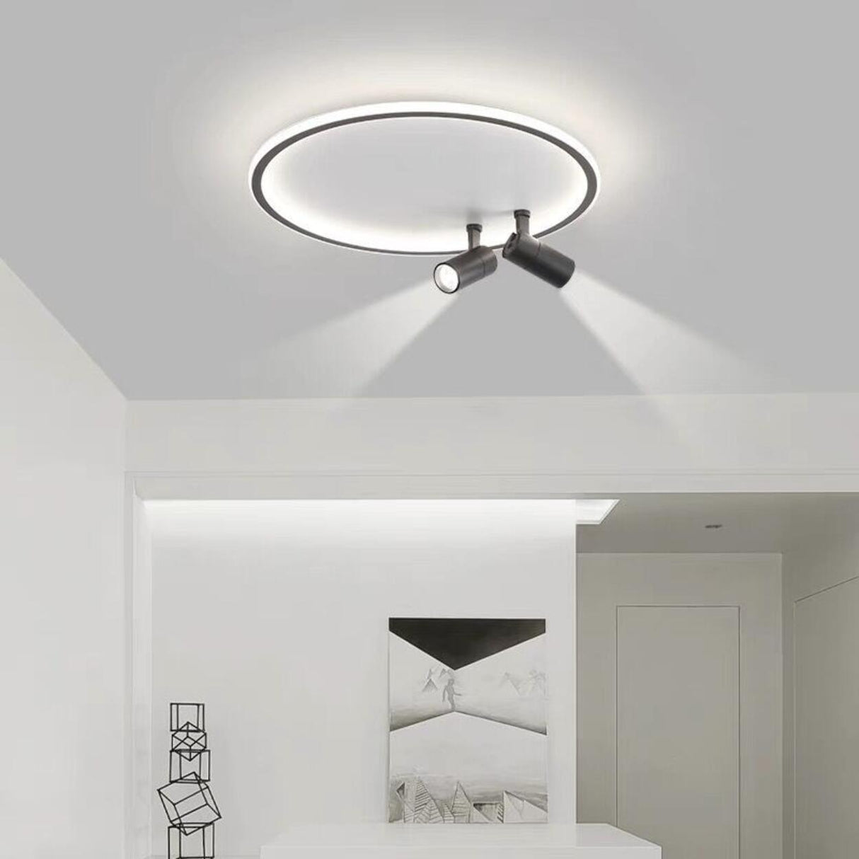 Bedroom Black Circle LED Flush Mount Ceiling Light Image - 3