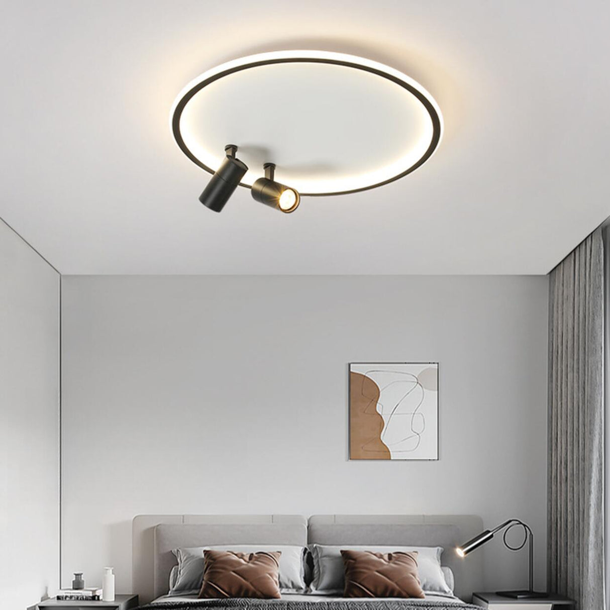 Bedroom Black Circle LED Flush Mount Ceiling Light Image - 4