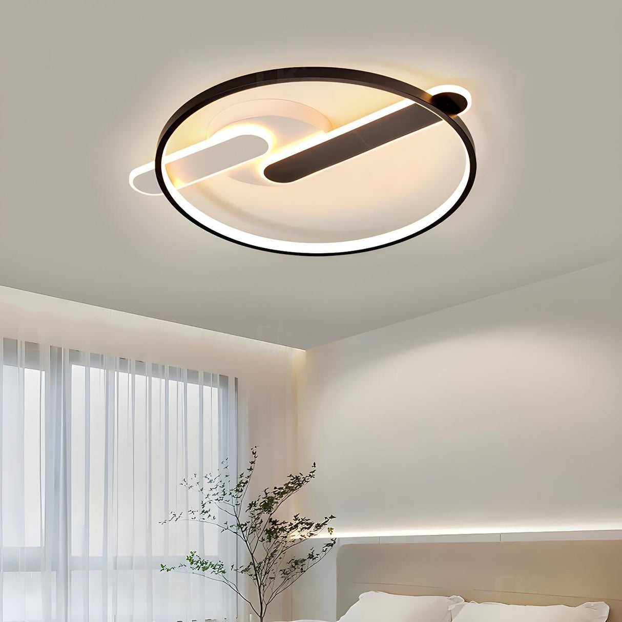 Bedroom Black Circular LED Flush Mount Ceiling Light Image - 1