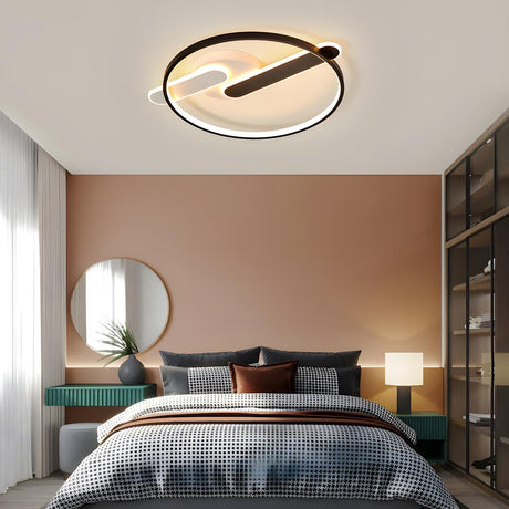 Bedroom Black Circular LED Flush Mount Ceiling Light Image - 2