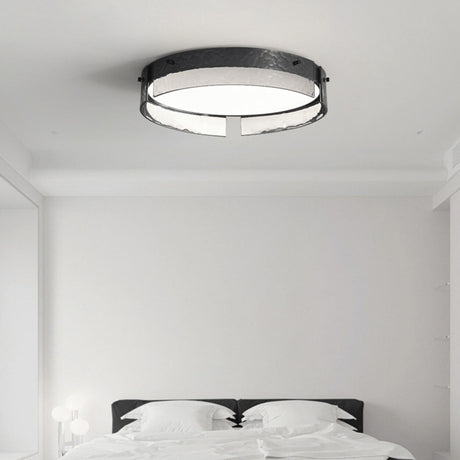 Bedroom Black Glass Round Flush Mount Ceiling Light Image - 1