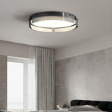 Bedroom Black Glass Round Flush Mount Ceiling Light Image - 12