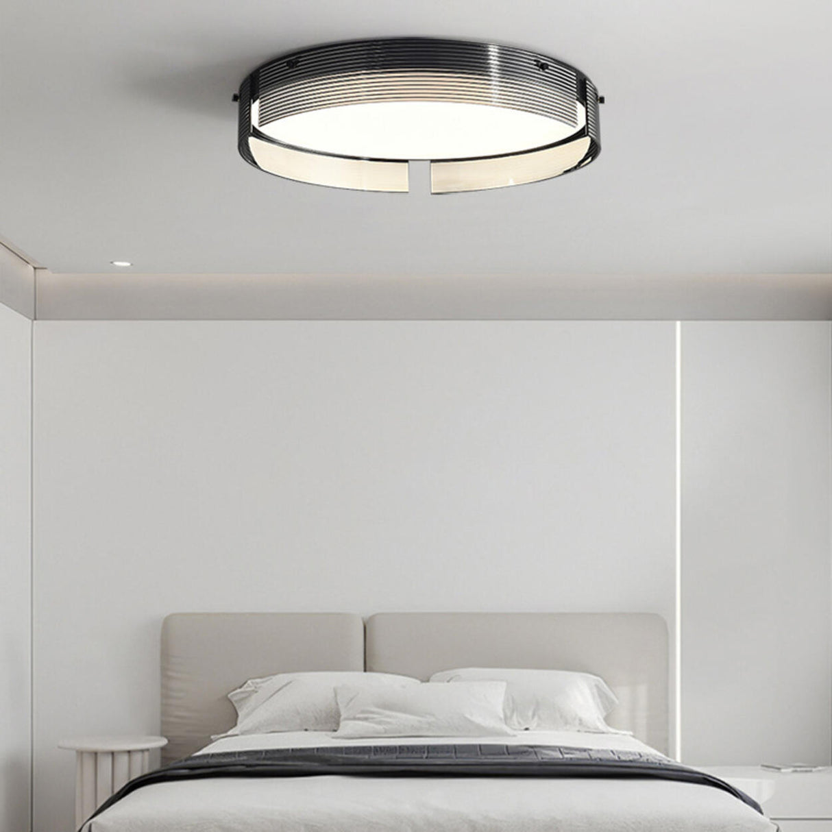 Bedroom Black Glass Round Flush Mount Ceiling Light Image - 13