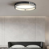 Bedroom Black Glass Round Flush Mount Ceiling Light Image - 6