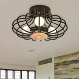 Bedroom Black Melon Cage Metal Semi-Flush Mount Light Image - 2