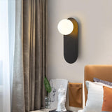 Bedroom Black Oval Frosted Glass Globe Wall Sconce Image - 1