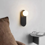 Bedroom Black Oval Frosted Glass Globe Wall Sconce Image - 5