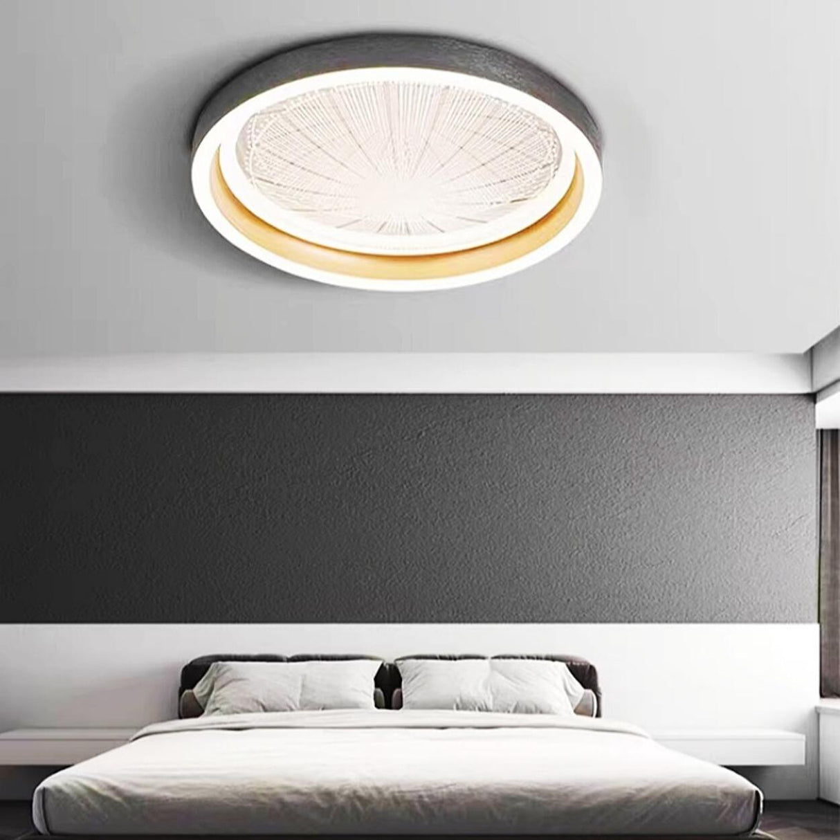 Bedroom Black Round LED Flush Mount Ceiling Light Image - 3