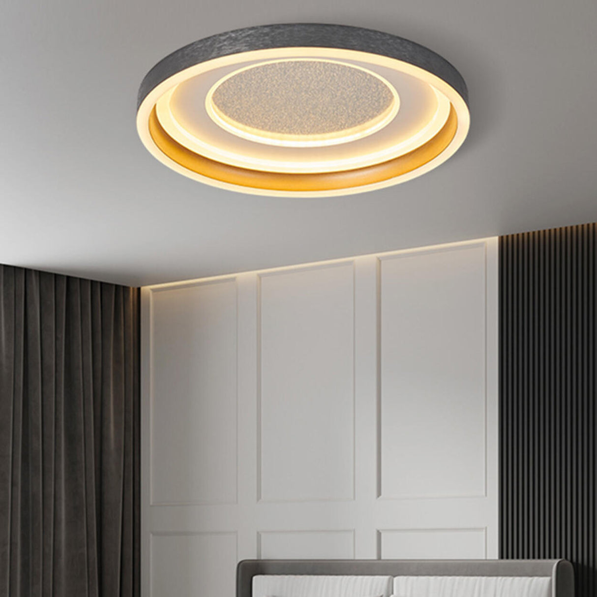 Bedroom Black Round LED Flush Mount Ceiling Light Image - 4