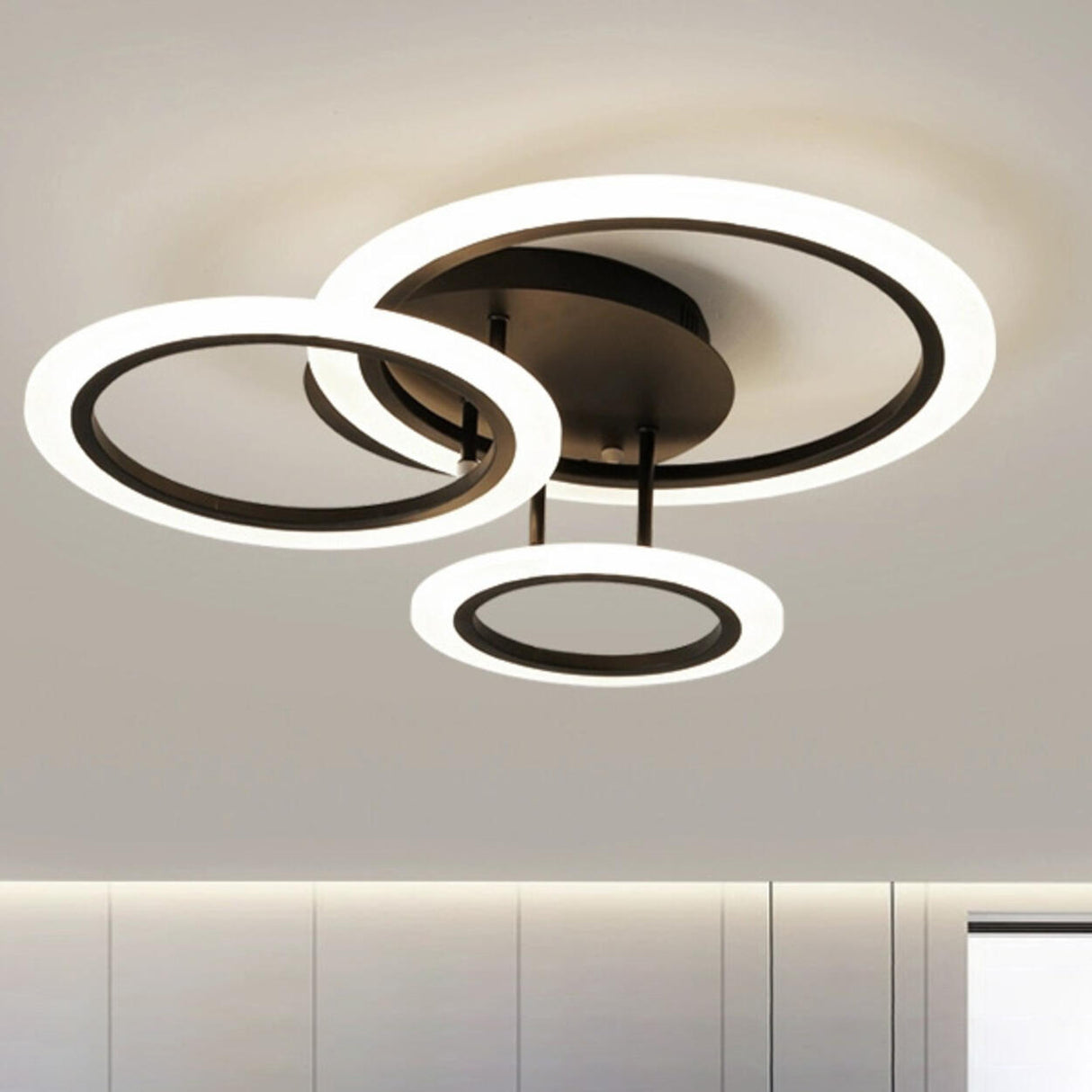 Bedroom Black Triple Circle LED Semi-Flush Mount Light Image - 17