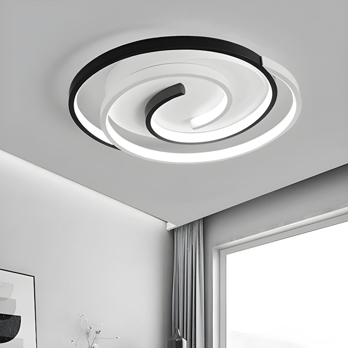 Bedroom Black Triple Circle LED Semi-Flush Mount Light Image - 5