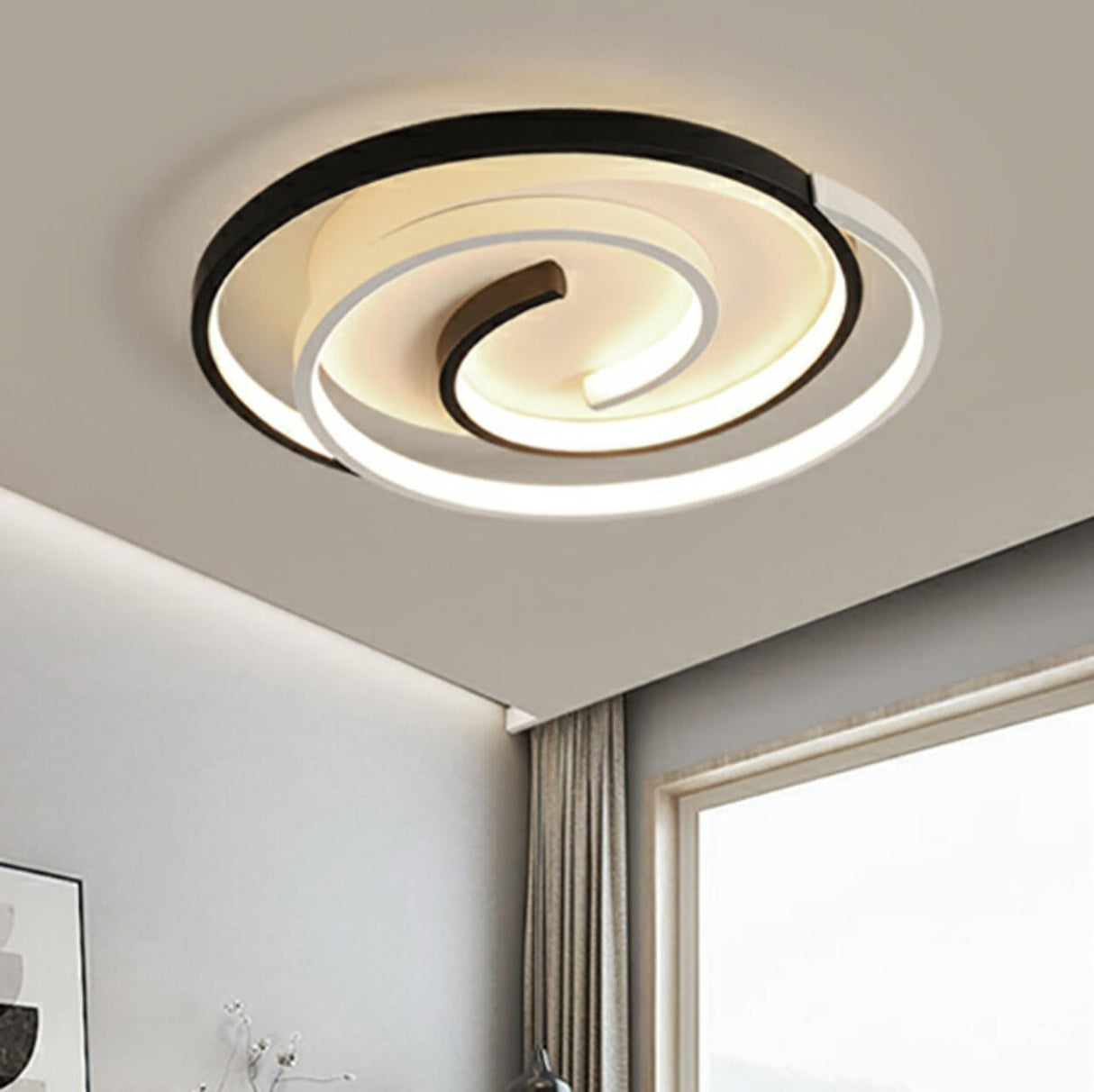 Bedroom Black Triple Circle LED Semi-Flush Mount Light Image - 6