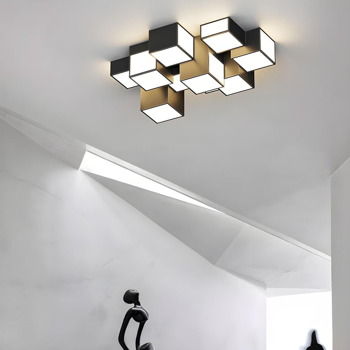 Bedroom Black White Modular Cube LED Flush Mount Light Image - 2