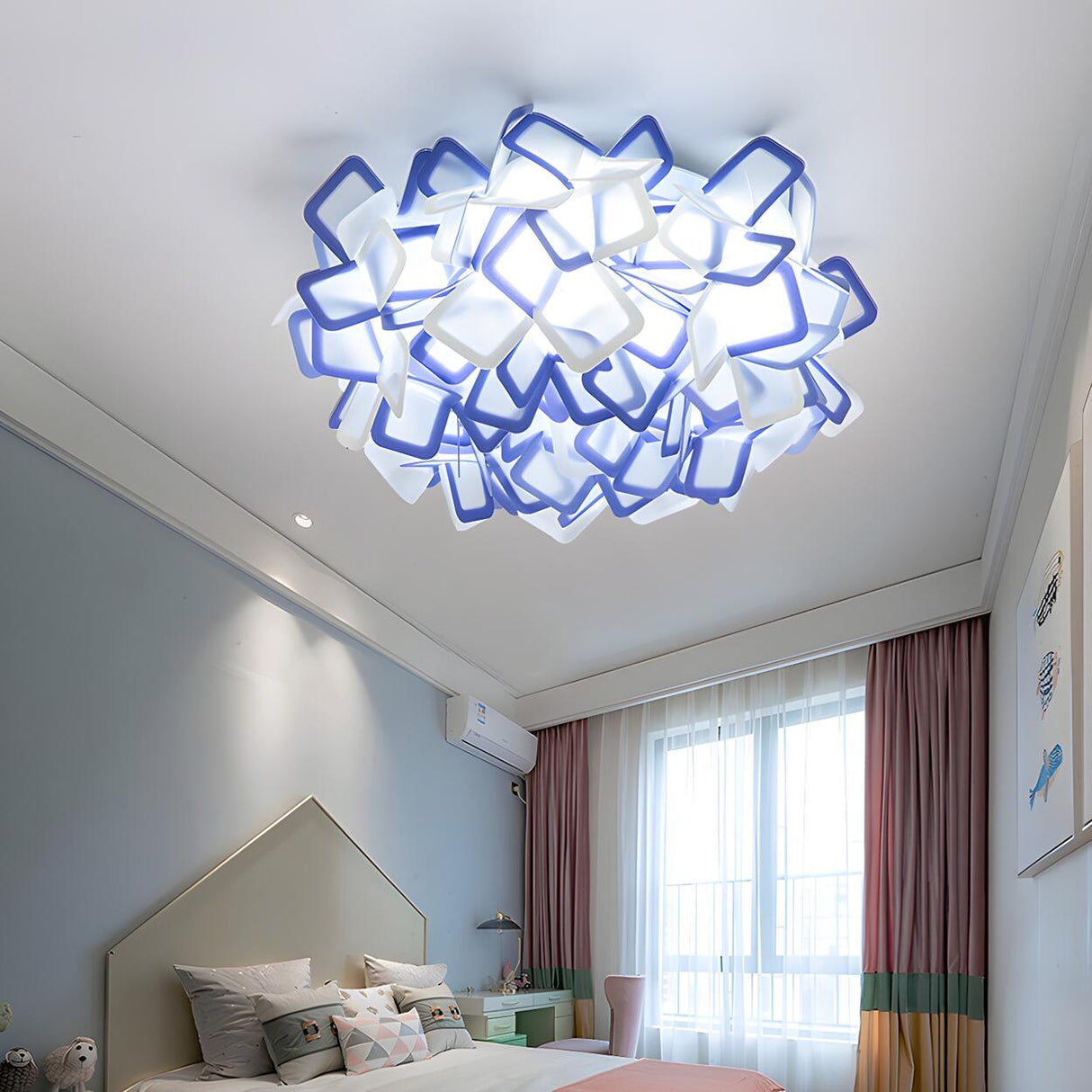 Bedroom Blue Blossoming Flower LED Flush Mount Light Image - 1