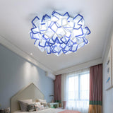 Bedroom Blue Blossoming Flower LED Flush Mount Light Image - 1