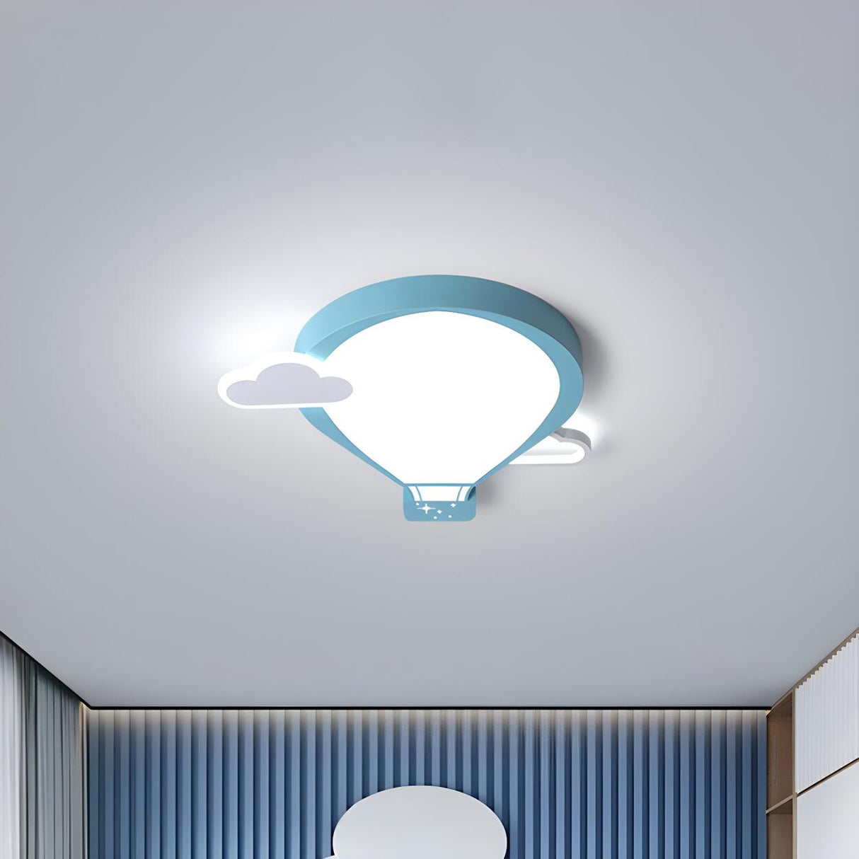 Bedroom Blue Hot Air Balloon LED Flush Mount Light Image - 1