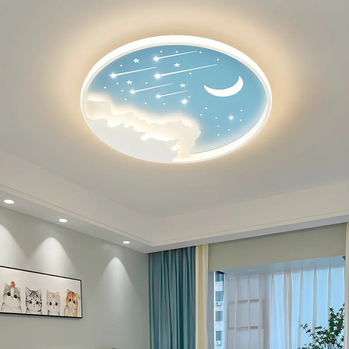 Bedroom Blue Round Starry Sky LED Flush Mount Light Image - 12