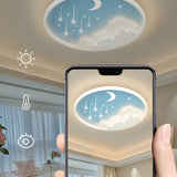 Bedroom Blue Round Starry Sky LED Flush Mount Light Image - 14