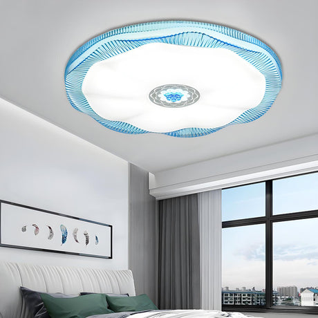 Bedroom Blue White Blooming Round Flush Mount Light Image - 1