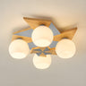 Bedroom Bowl Green Wood Semi-Flush Ceiling Lamp 4-Light Image - 2