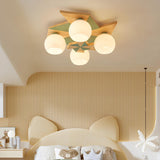 Bedroom Bowl Green Wood Semi-Flush Ceiling Lamp 4-Light Image - 6