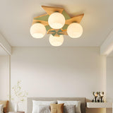 Bedroom Bowl Green Wood Semi-Flush Ceiling Lamp 4-Light Image - 7