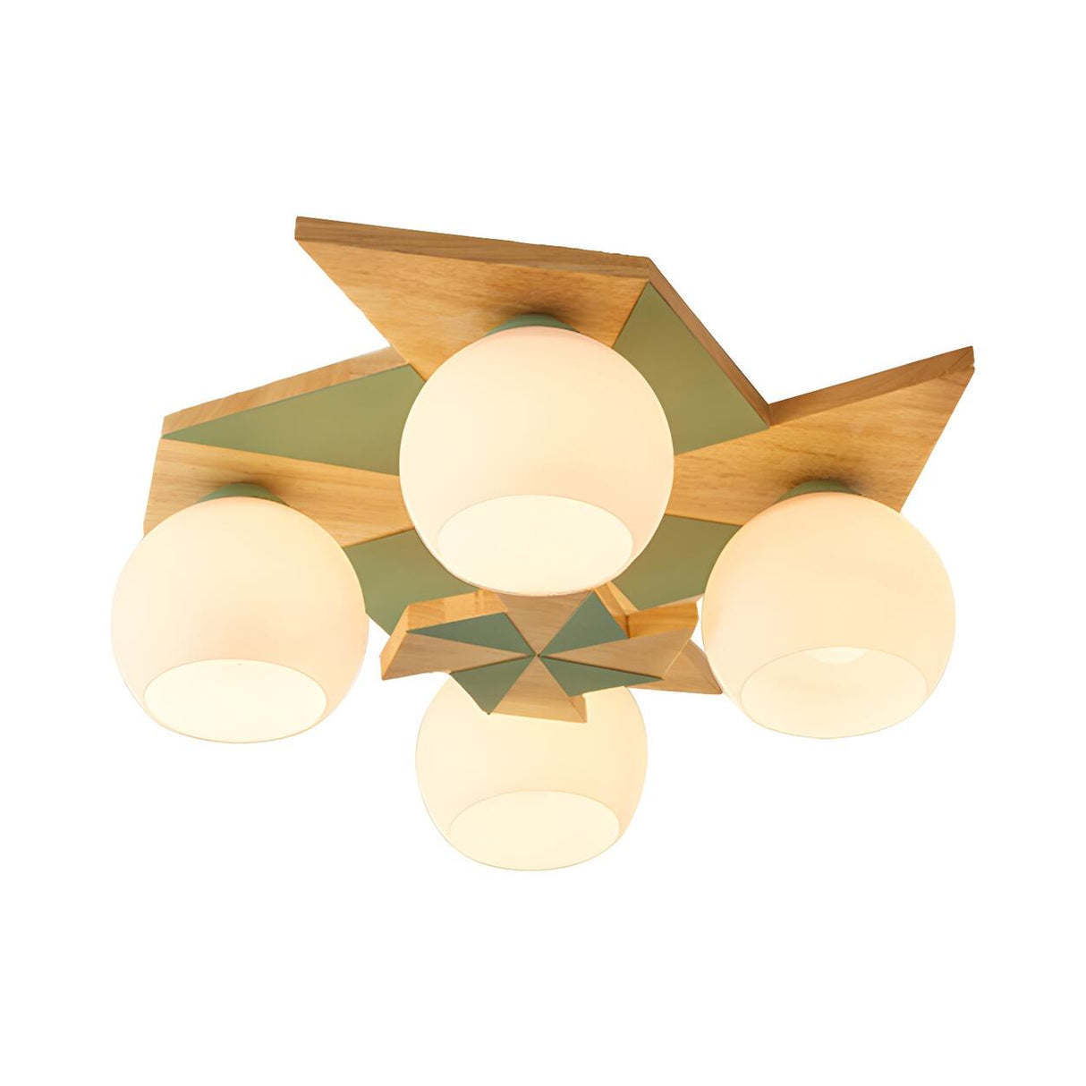 Bedroom Bowl Green Wood Semi-Flush Ceiling Lamp 4-Light Image - 8