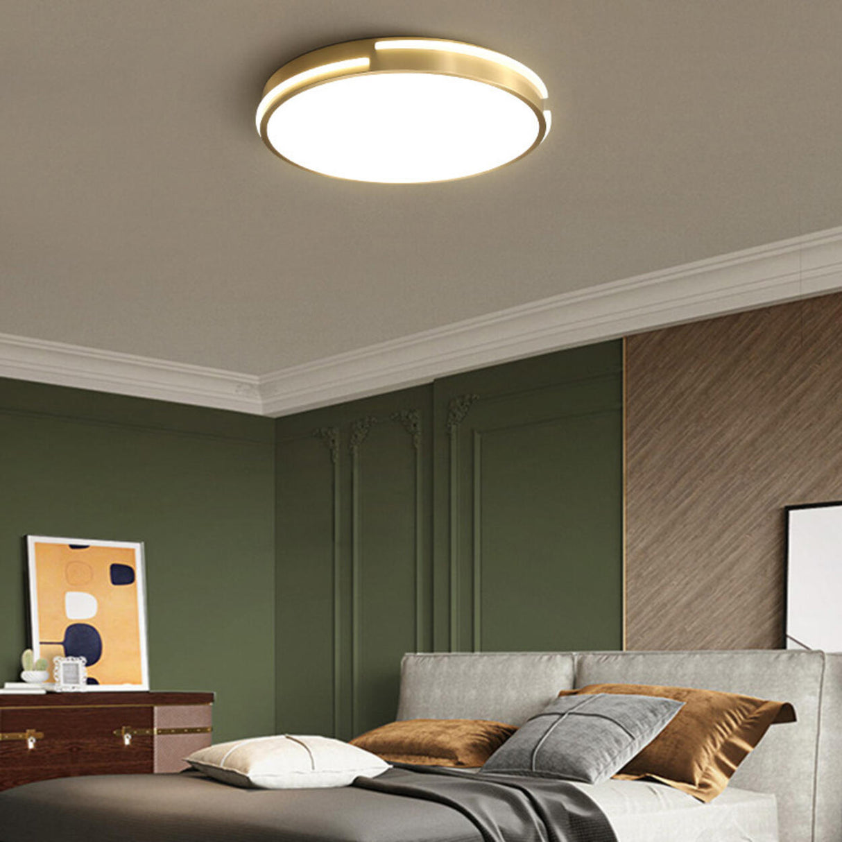 Bedroom Brass Circle LED Flush Mount Ceiling Light Image - 2