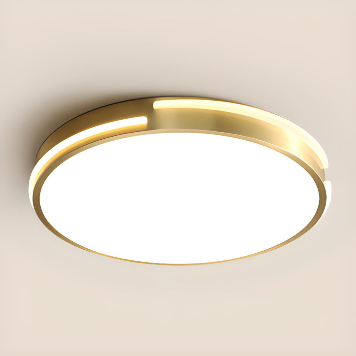 Bedroom Brass Circle LED Flush Mount Ceiling Light Image - 9