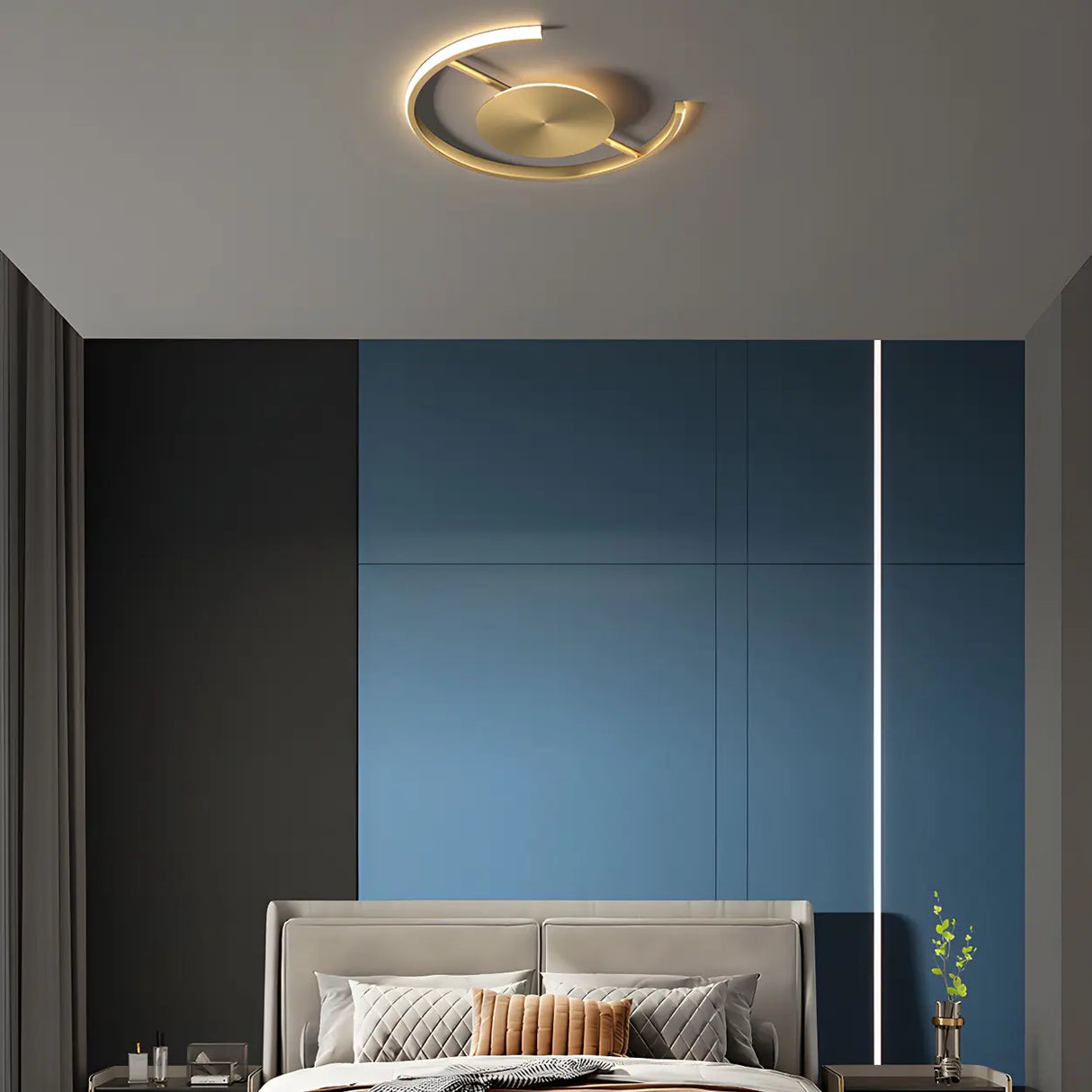 Bedroom Brass Circular LED Flush Mount Ceiling Light Image - 12