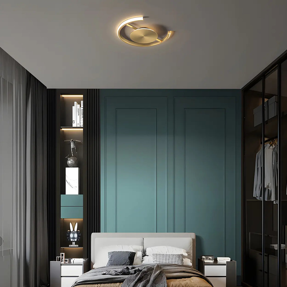 Bedroom Brass Circular LED Flush Mount Ceiling Light Image - 2