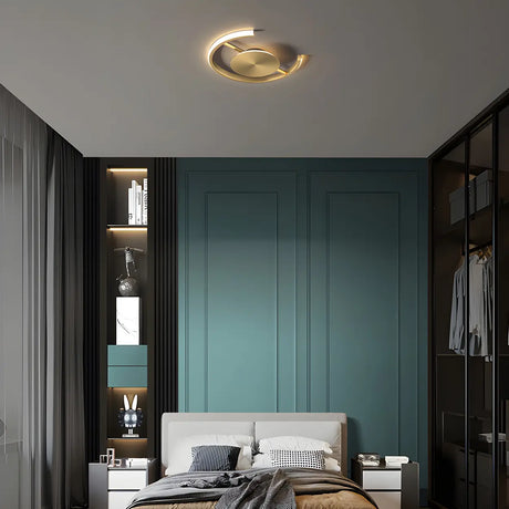 Bedroom Brass Circular LED Flush Mount Ceiling Light Image - 2