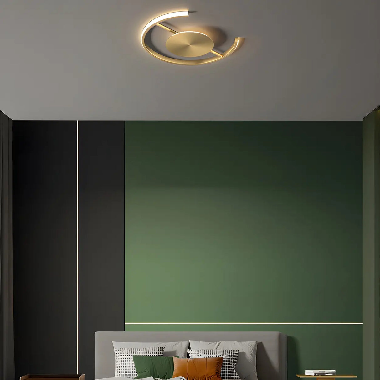 Bedroom Brass Circular LED Flush Mount Ceiling Light Image - 4