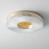 Bedroom Brass Round Crystal Flush Mount Ceiling Light Image - 11