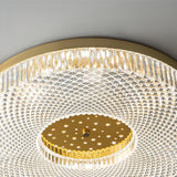 Bedroom Brass Round Crystal Flush Mount Ceiling Light Image - 13