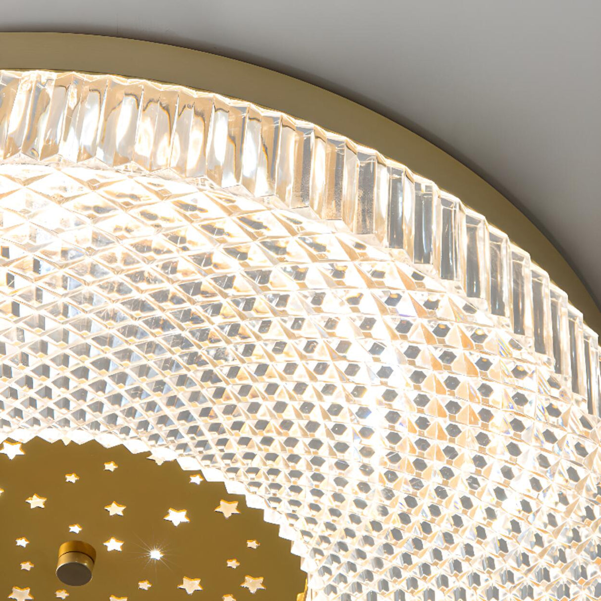 Bedroom Brass Round Crystal Flush Mount Ceiling Light Image - 14