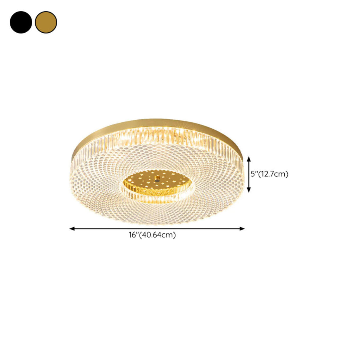 Bedroom Brass Round Crystal Flush Mount Ceiling Light 